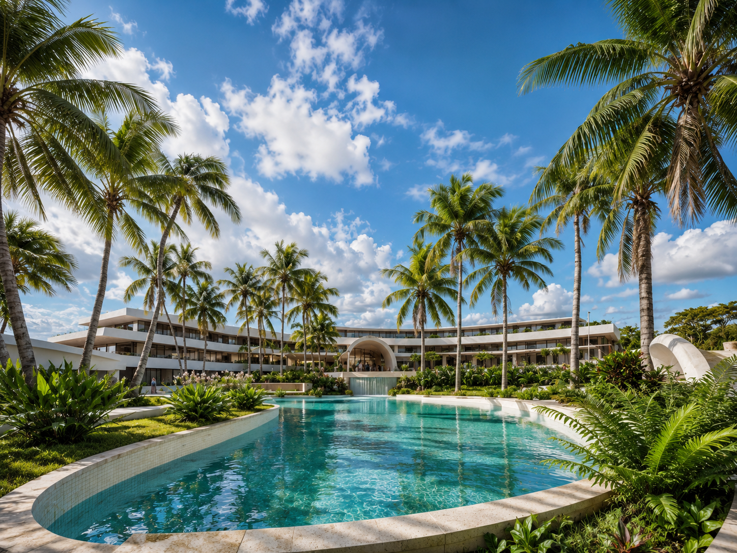 Vivienda Resort — palm-fringed resort pool with turquoise water and tropical landscaping