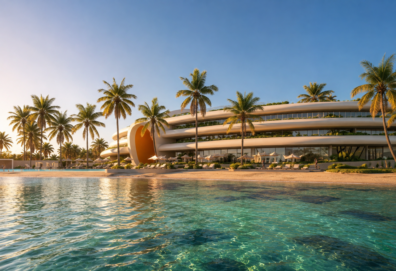 Vivienda Resort — coastal resort architecture with palm trees and pool