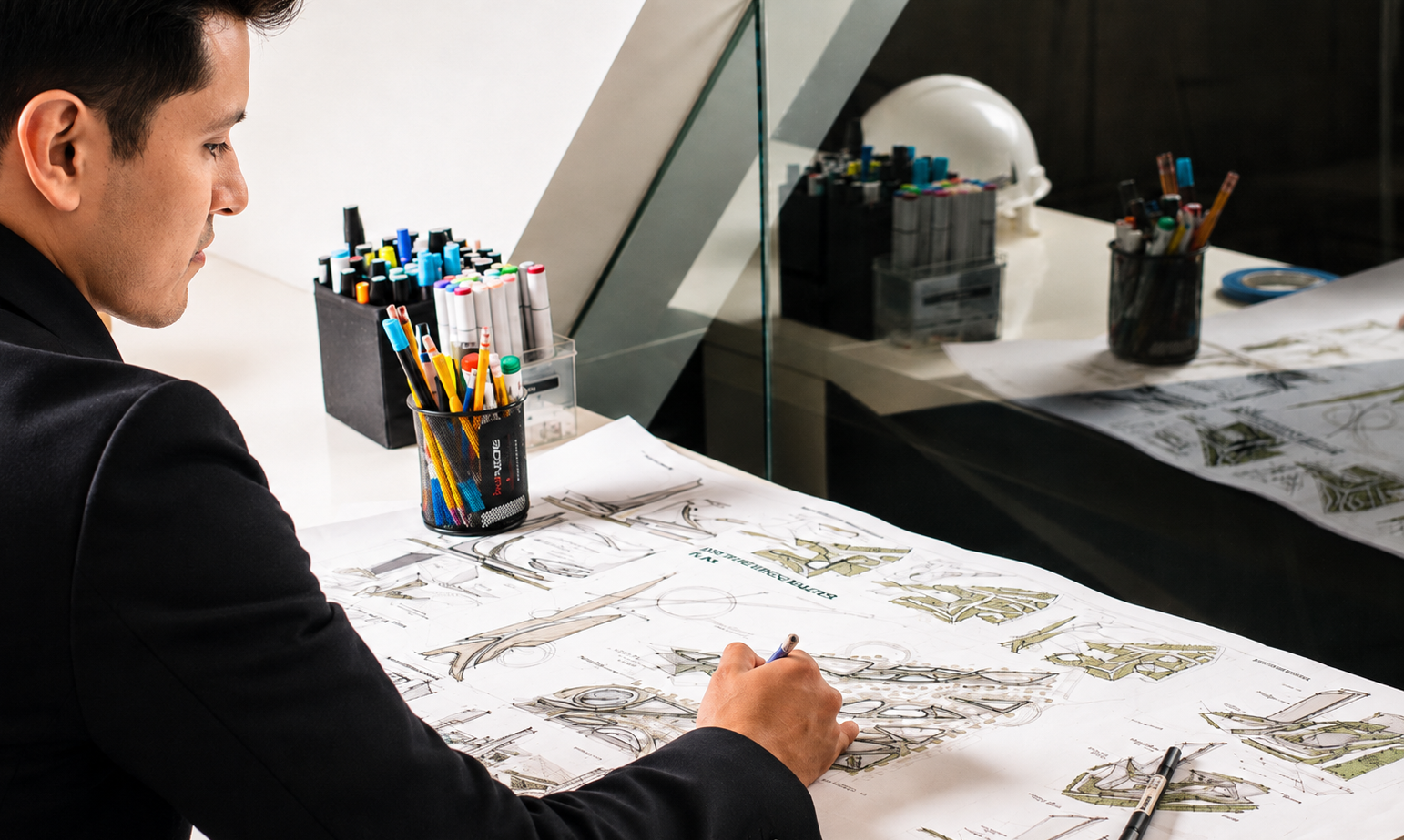 Javier Cuevas sketching a CREATO project by hand