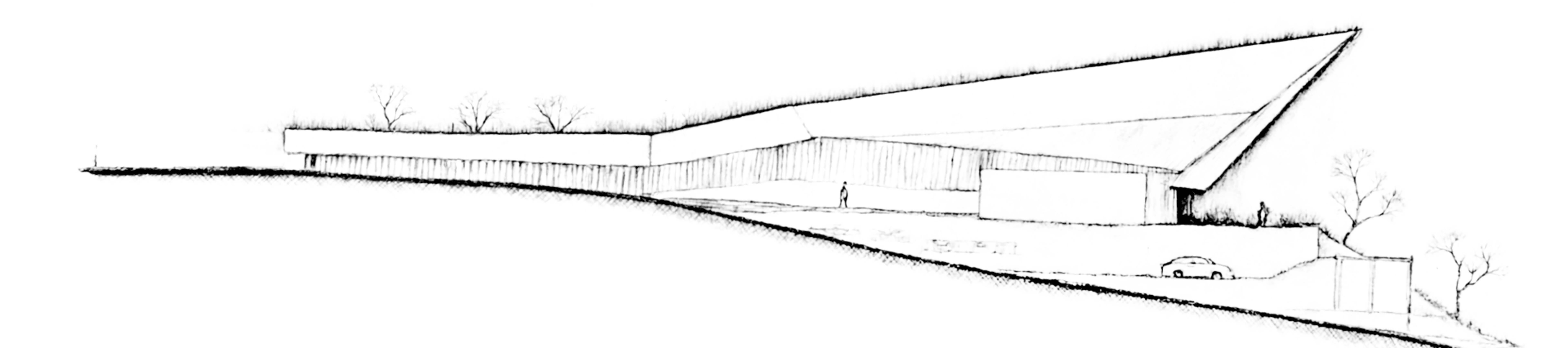 Freehand long elevation study of Laureles Villa along the hillside