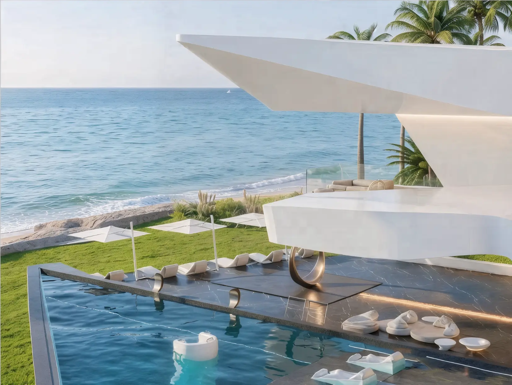 Dawn Villa — pool terrace with ocean views
