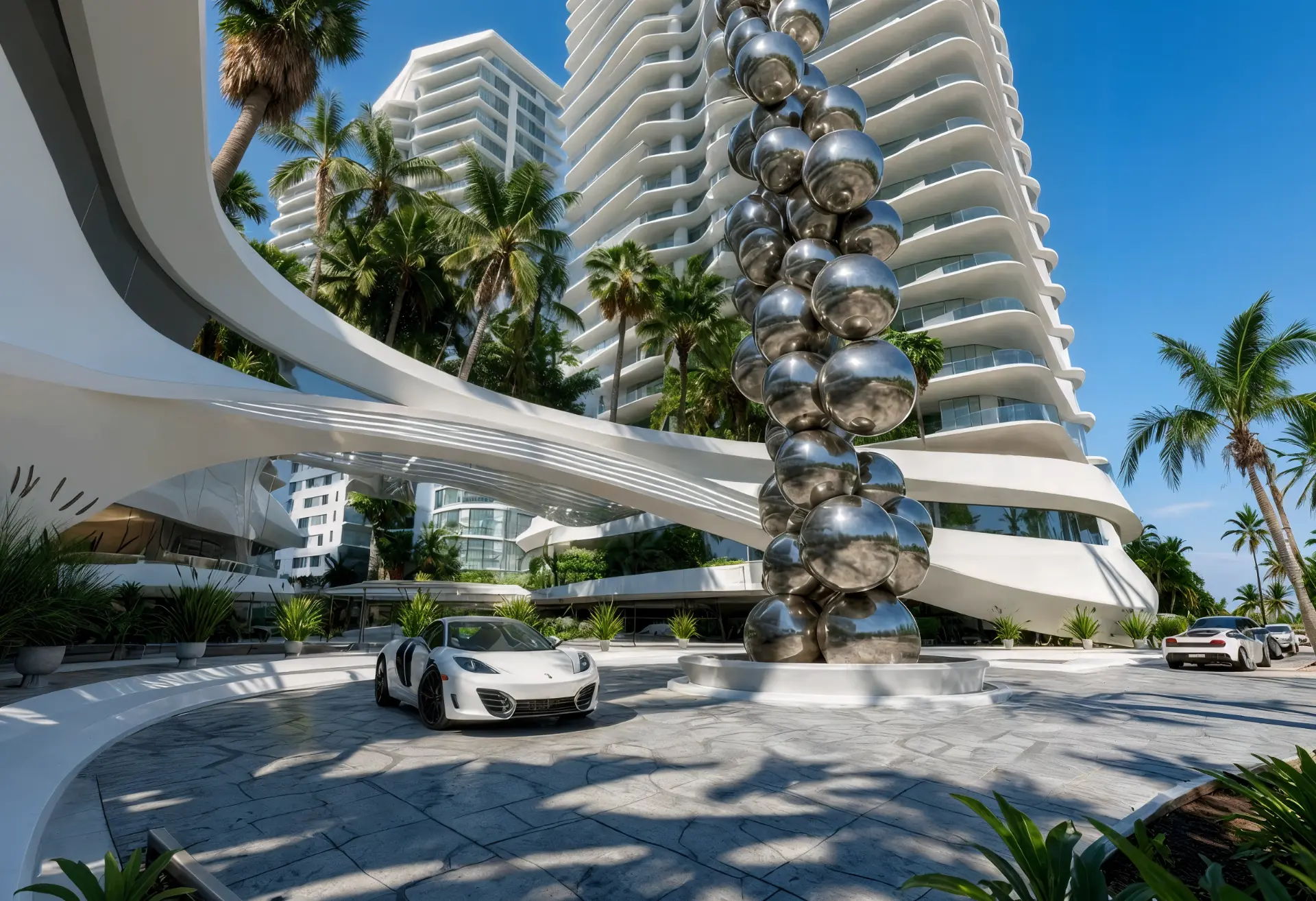 Atmosphere Home Spa — sculptural tower and arrival plaza in Praia Brava, Brazil