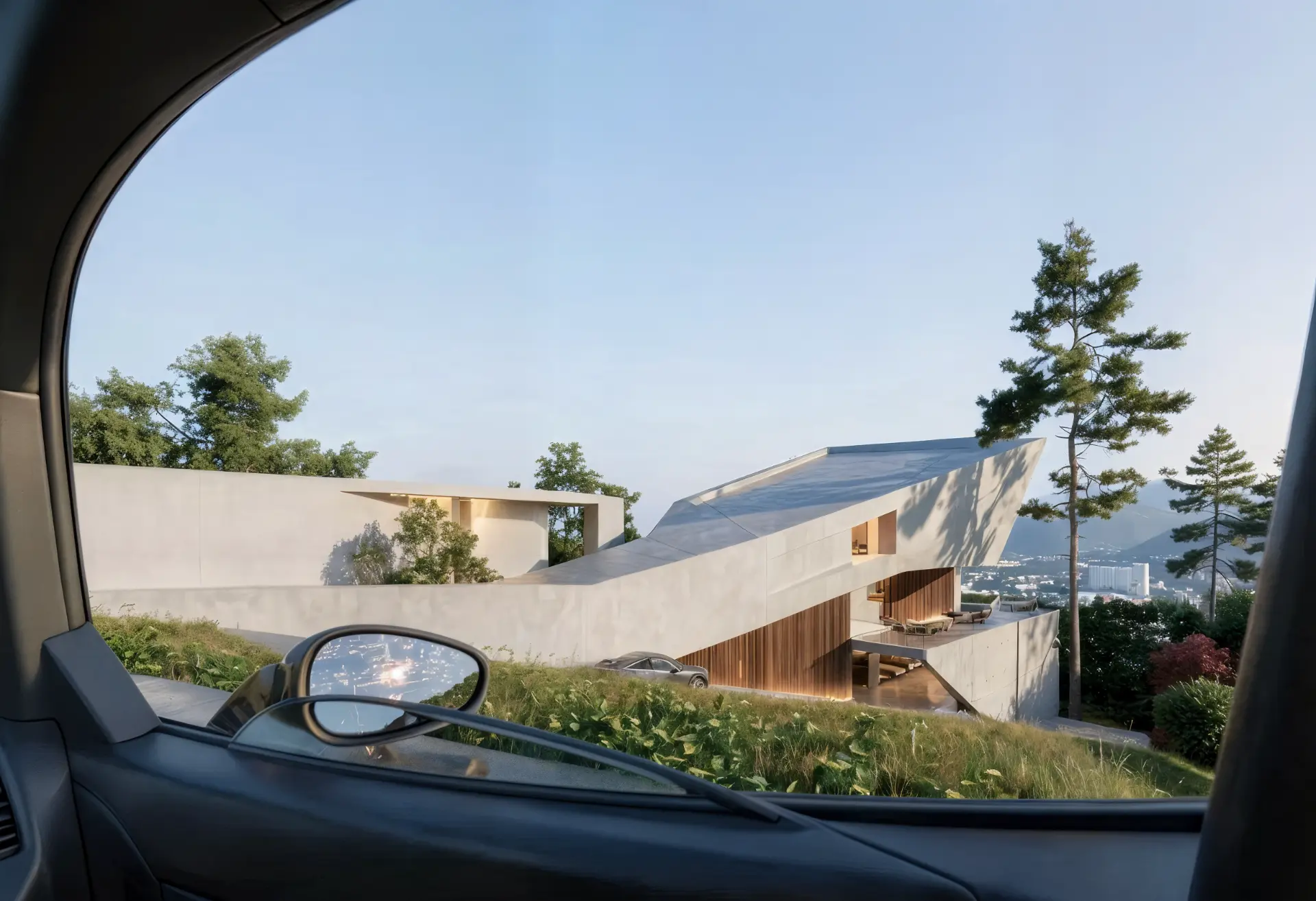 Arrival view of Laureles Villa from the hillside road