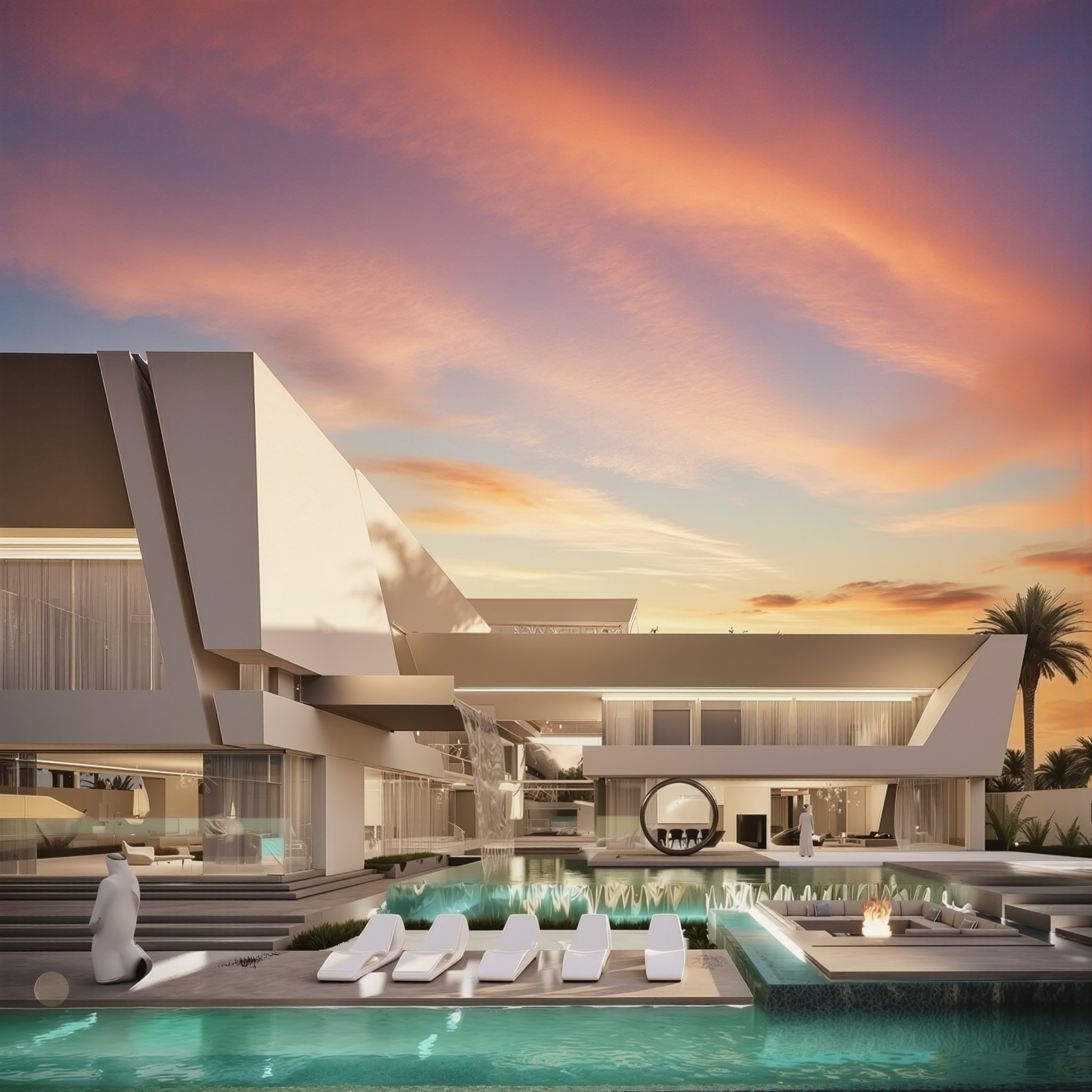 Terrace of a CREATO residence at dusk