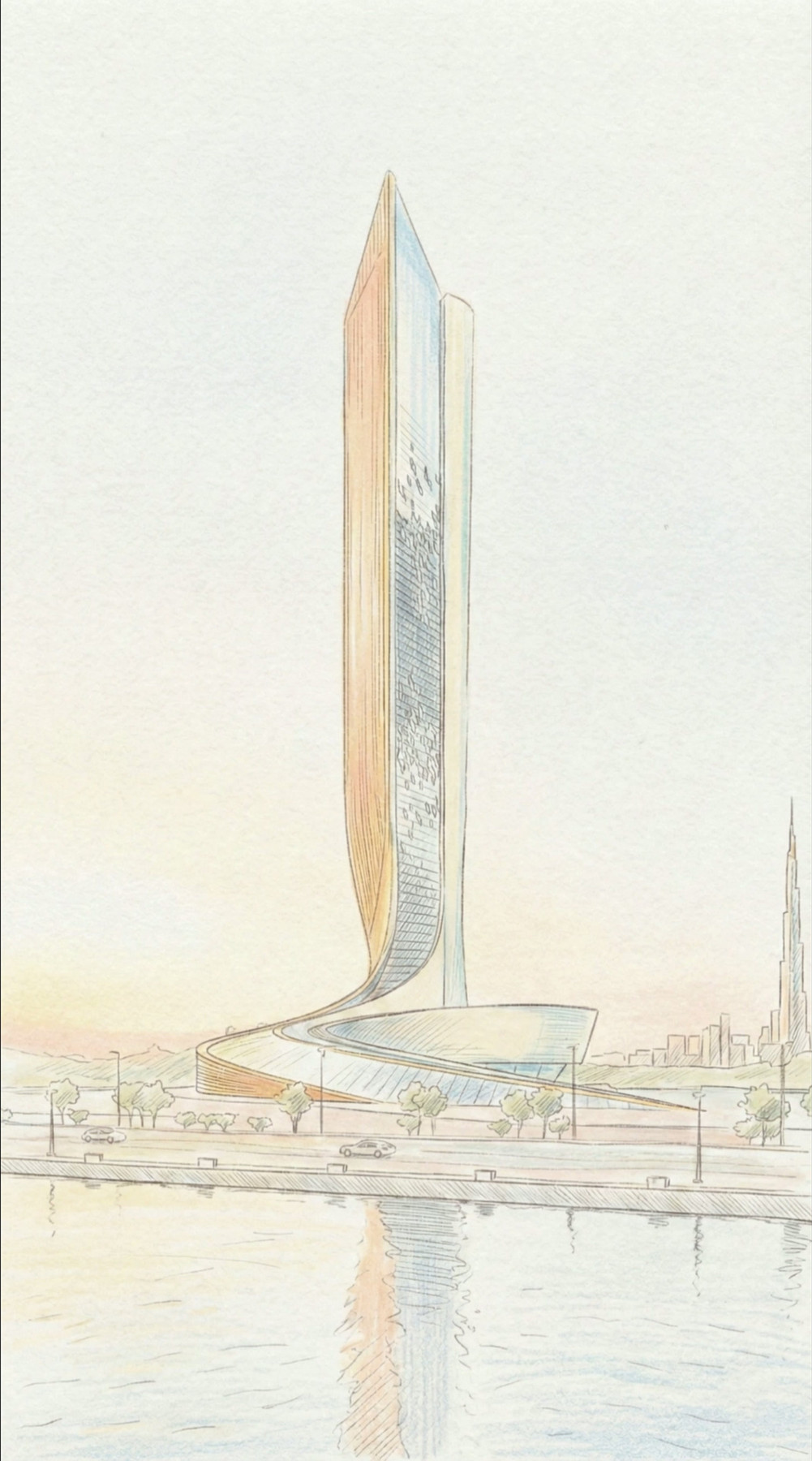 Freehand sketch of the tower