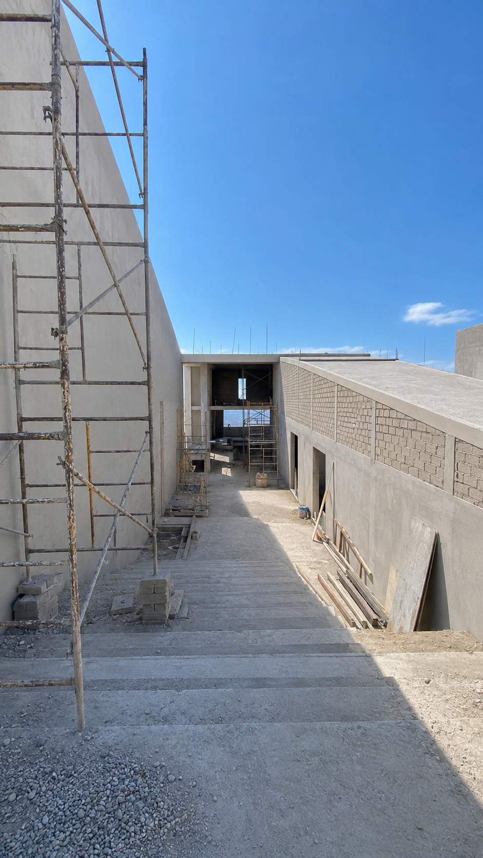 Laureles Villa — central circulation stair and masonry walls under construction