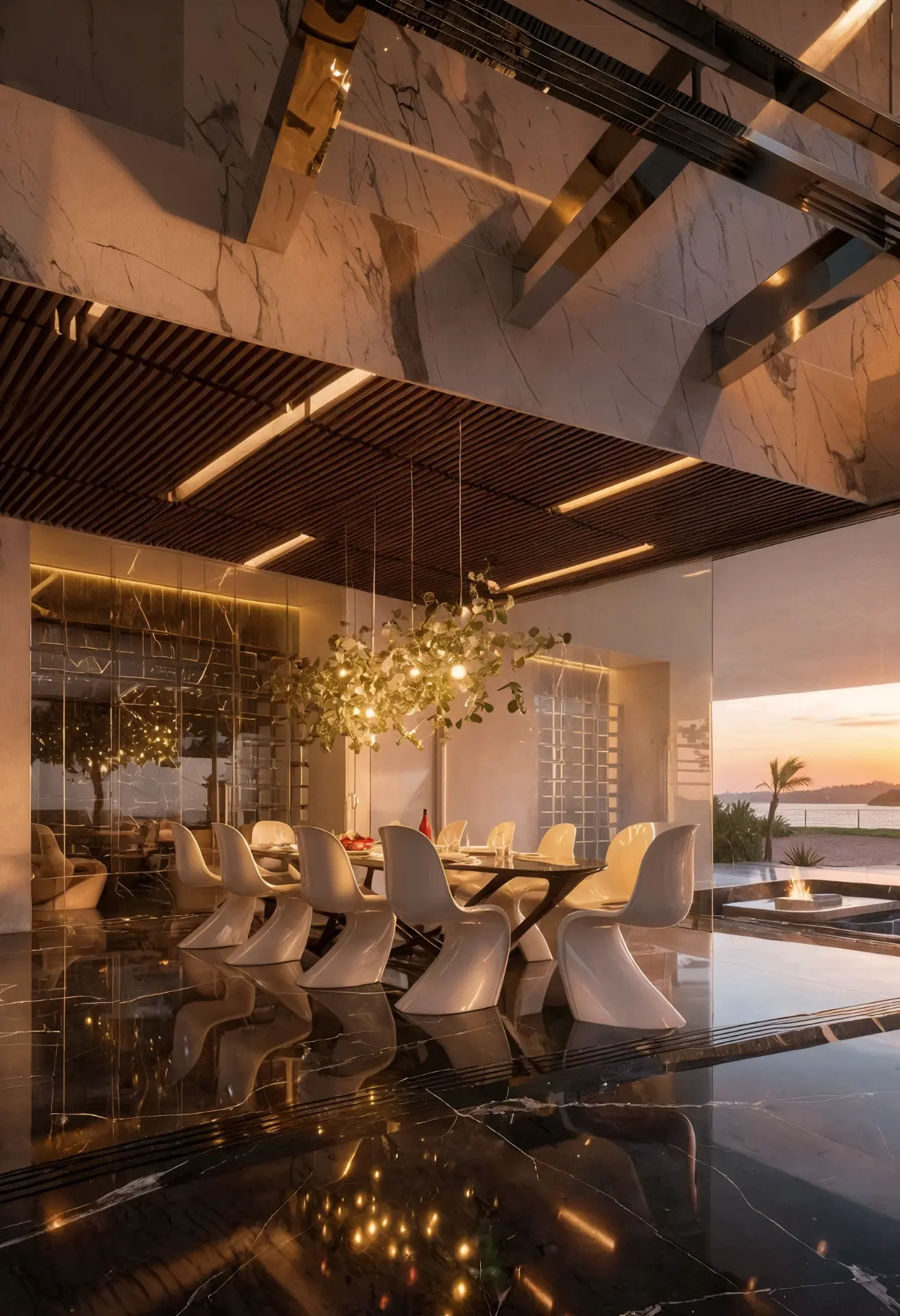 Dawn Villa — luxury interior dining room with marble finishes
