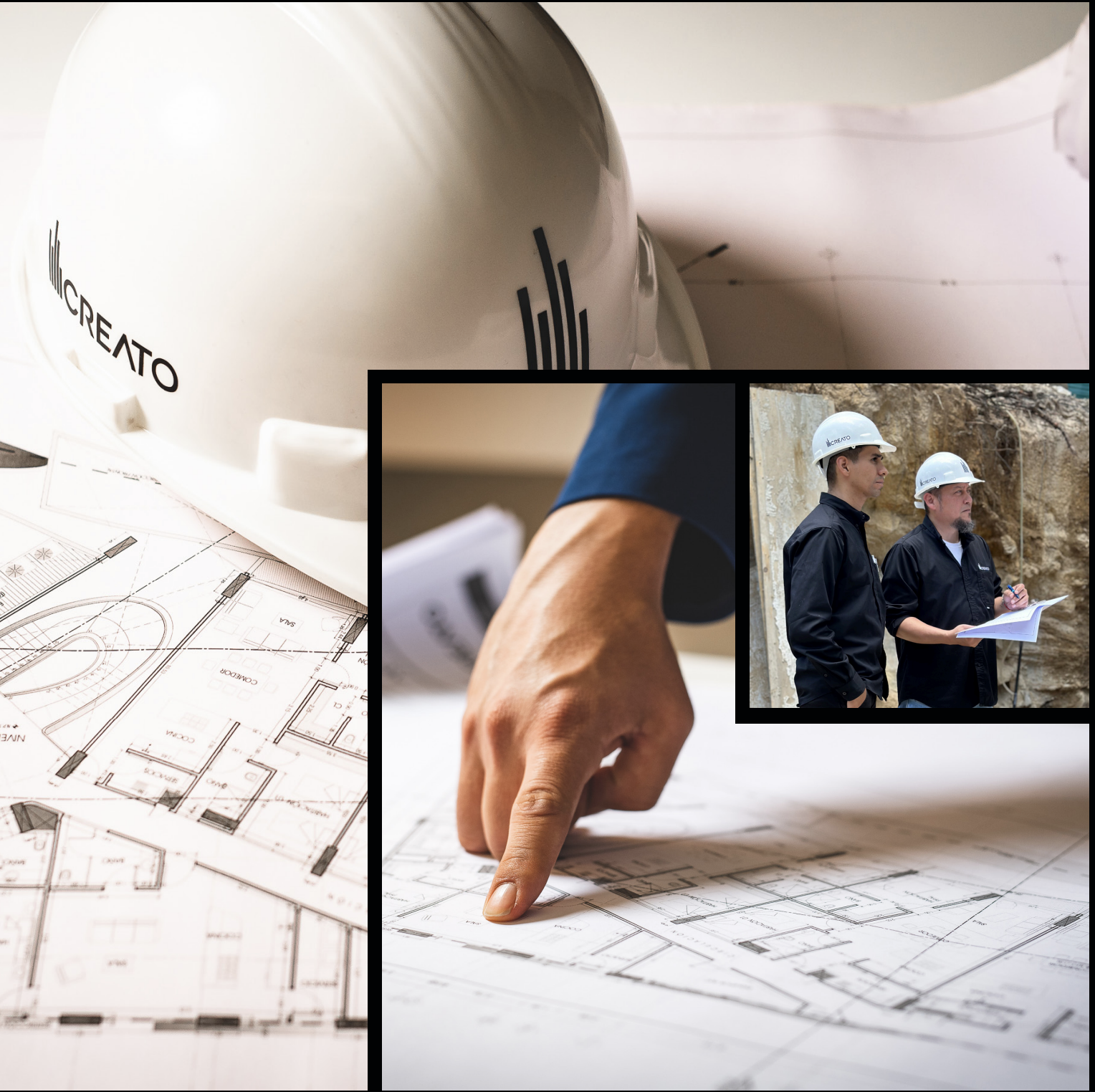 CREATO architects reviewing construction drawings on site