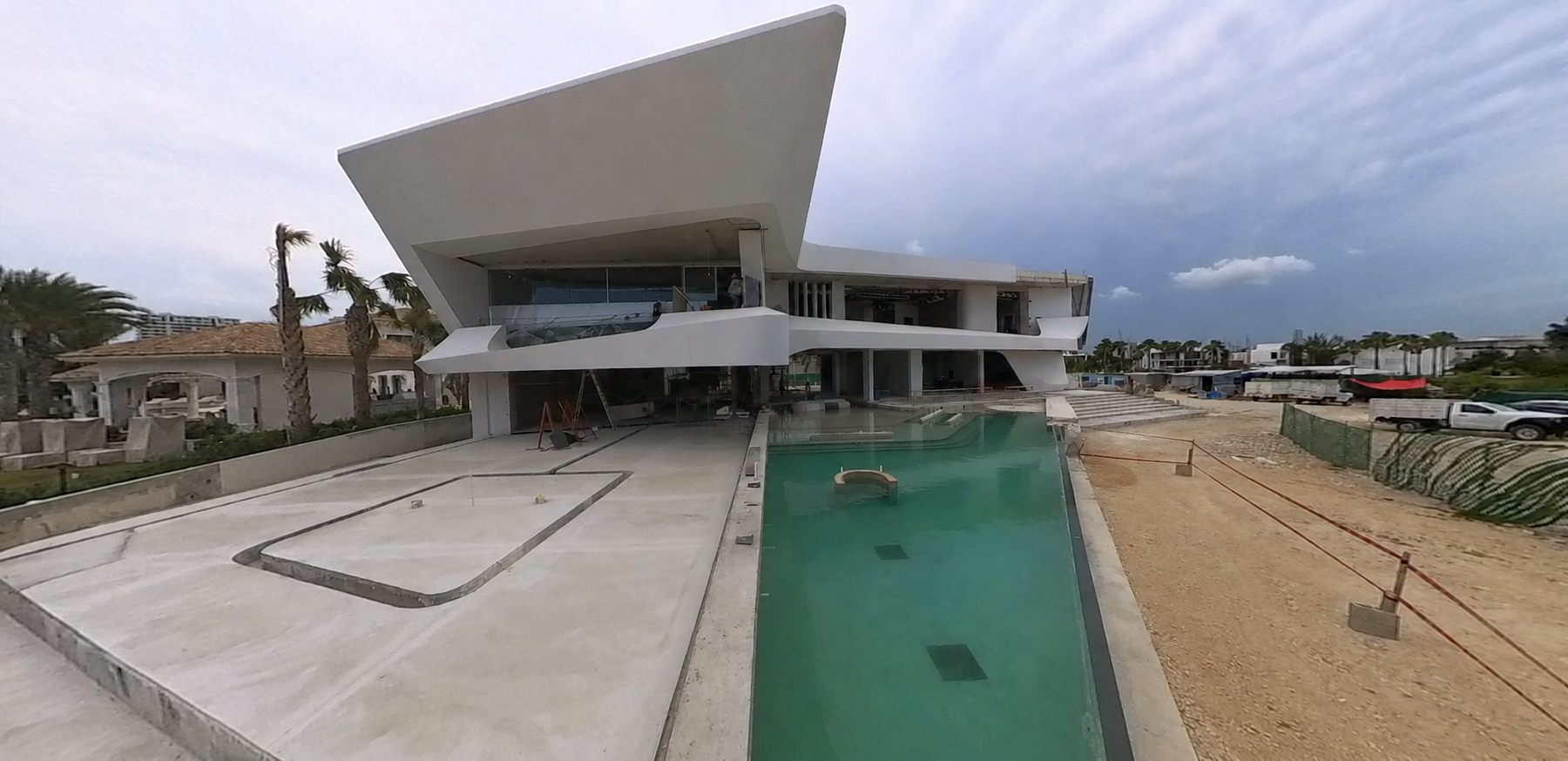 Dawn Villa — cantilevered roof, pool and deck during construction