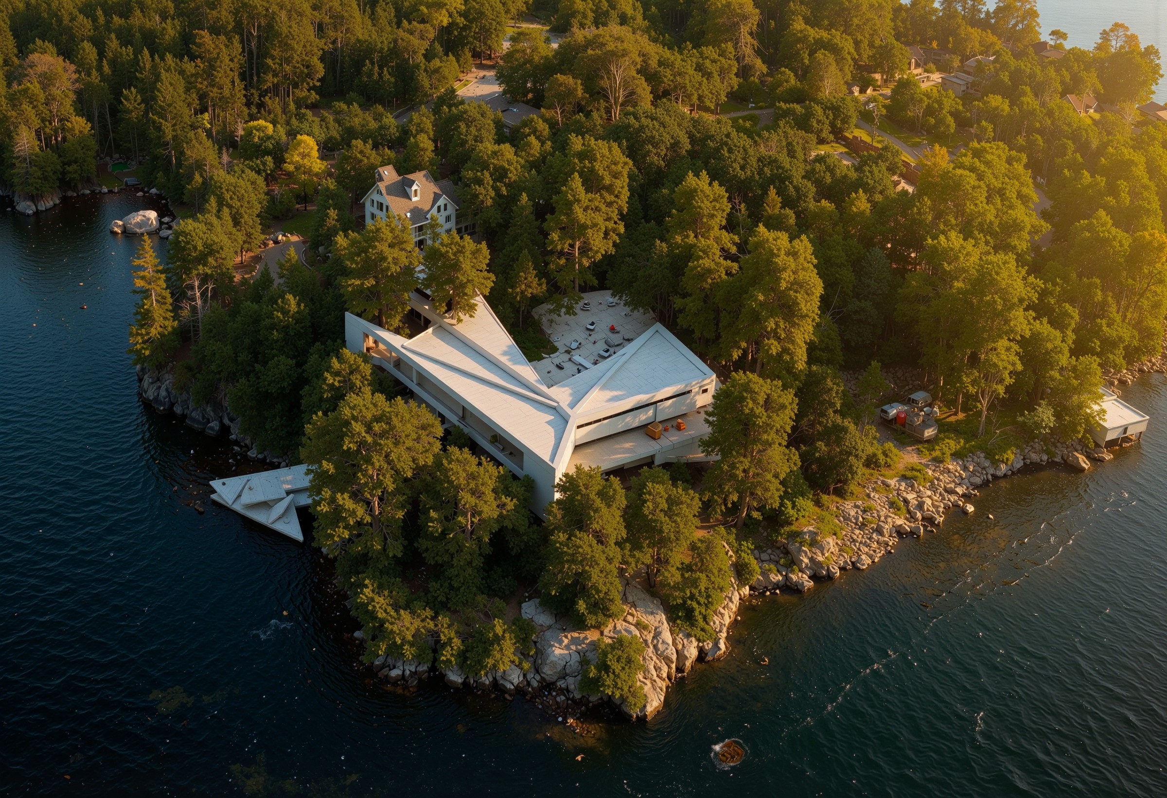 Muskoka Villa integrated into the wooded island landscape