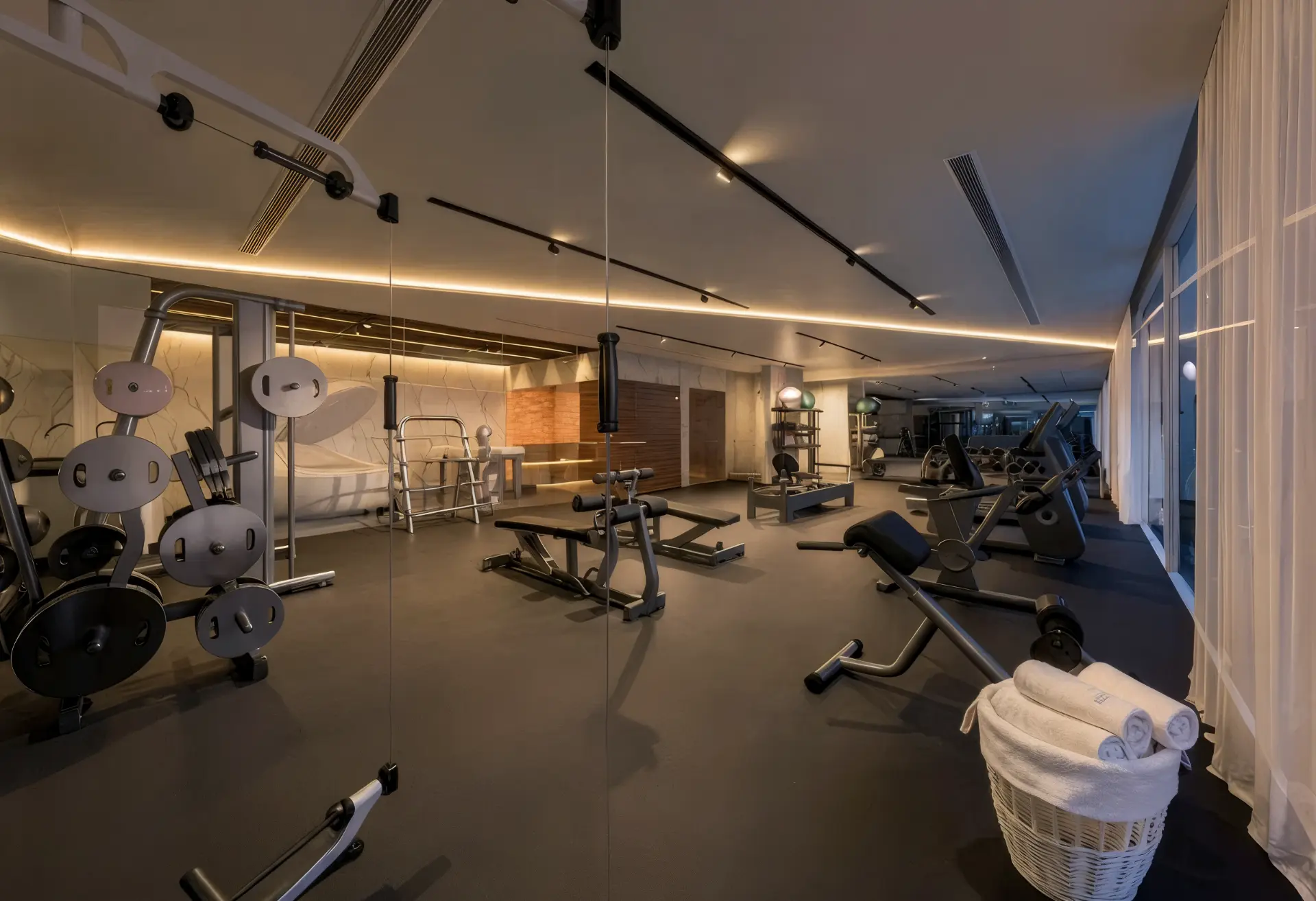 Dawn Villa — private gym with sea views and integrated wellness equipment