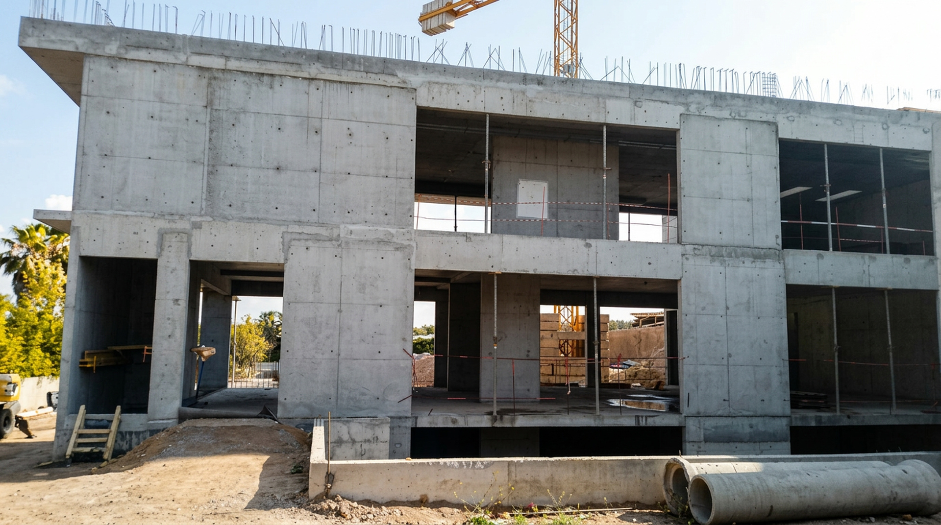 Main concrete facade of Casablanca House under construction
