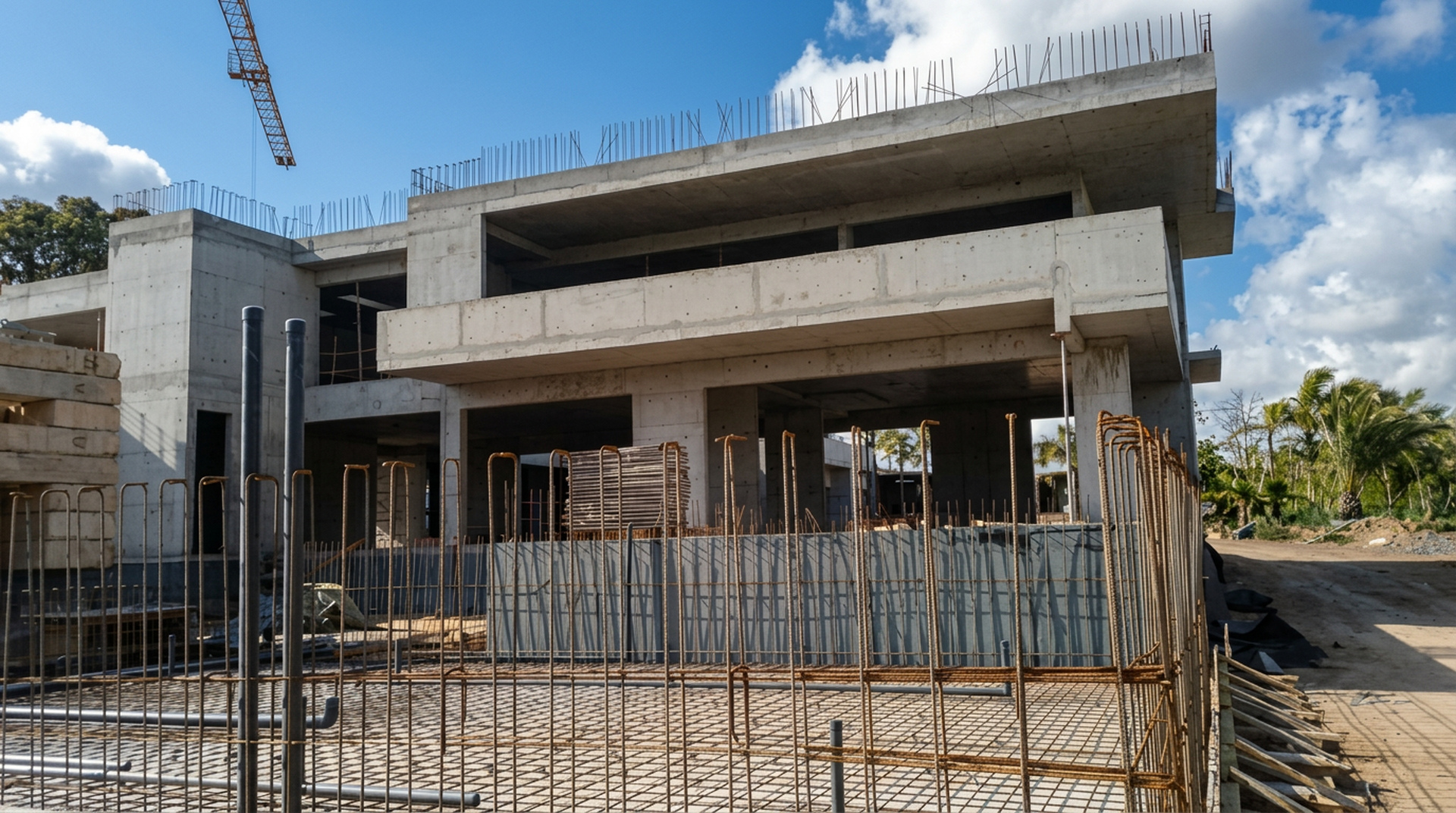Pool-side concrete structure of Casablanca House during construction