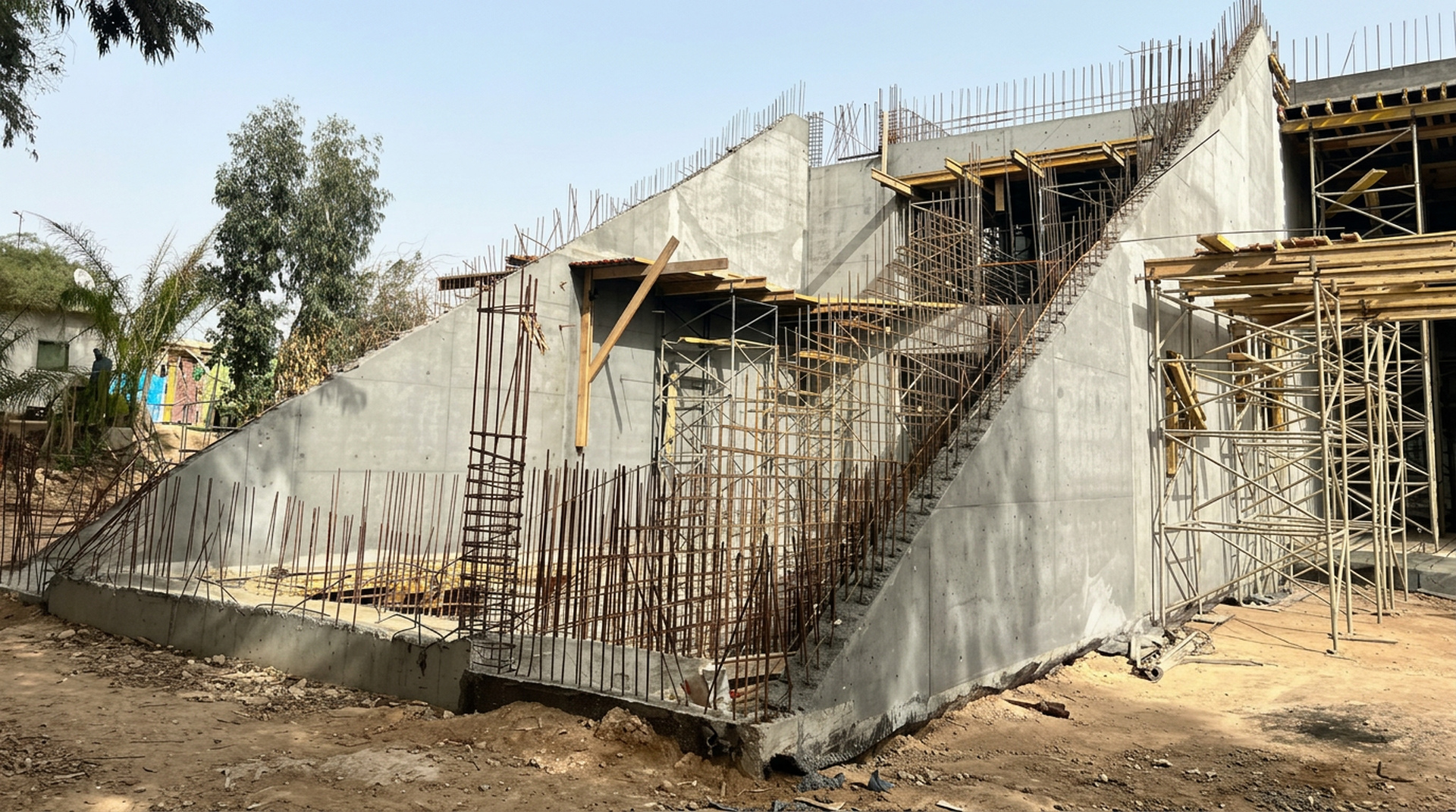 Exposed concrete stair structure of Casablanca House during construction